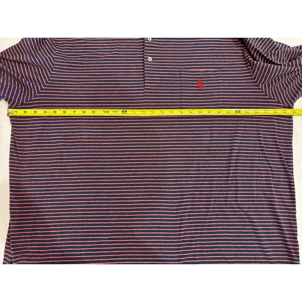 Polo Ralph Lauren Performance Mens 3XB Striped Pocket Polo Shirt Navy Salmon